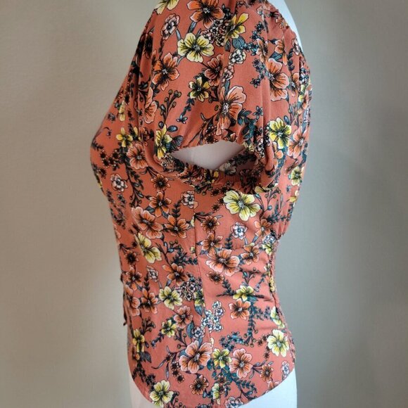 Floral Crop Top Stretch Soft On Shoulder/ Off Shoulder Summer Pink Mauve Buttons - Picture 10 of 12